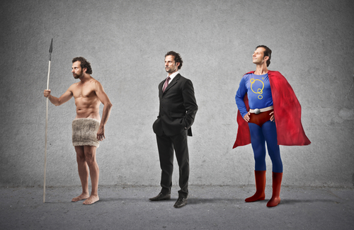 Evolution from cave man to modern day man to super man