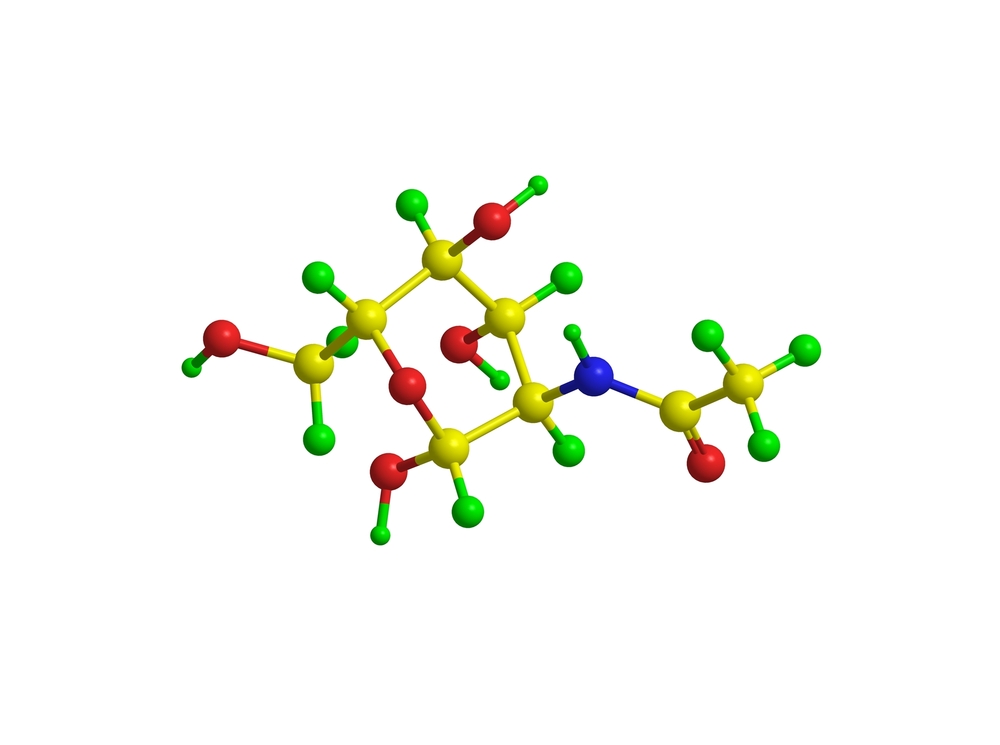 Chemical formula of the basic unit of chitin. 