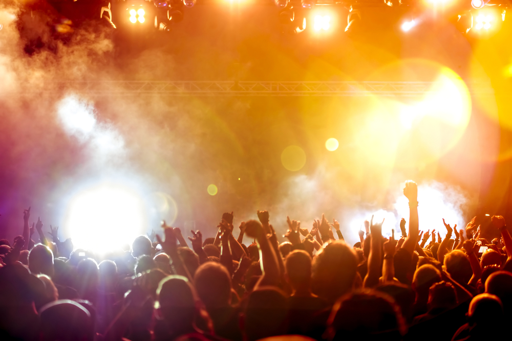 Silhouettes of a crowd in a concert. 