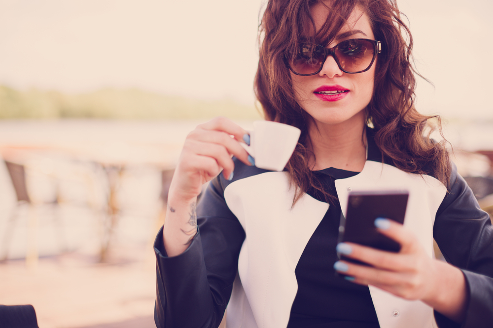 Woman having coffee