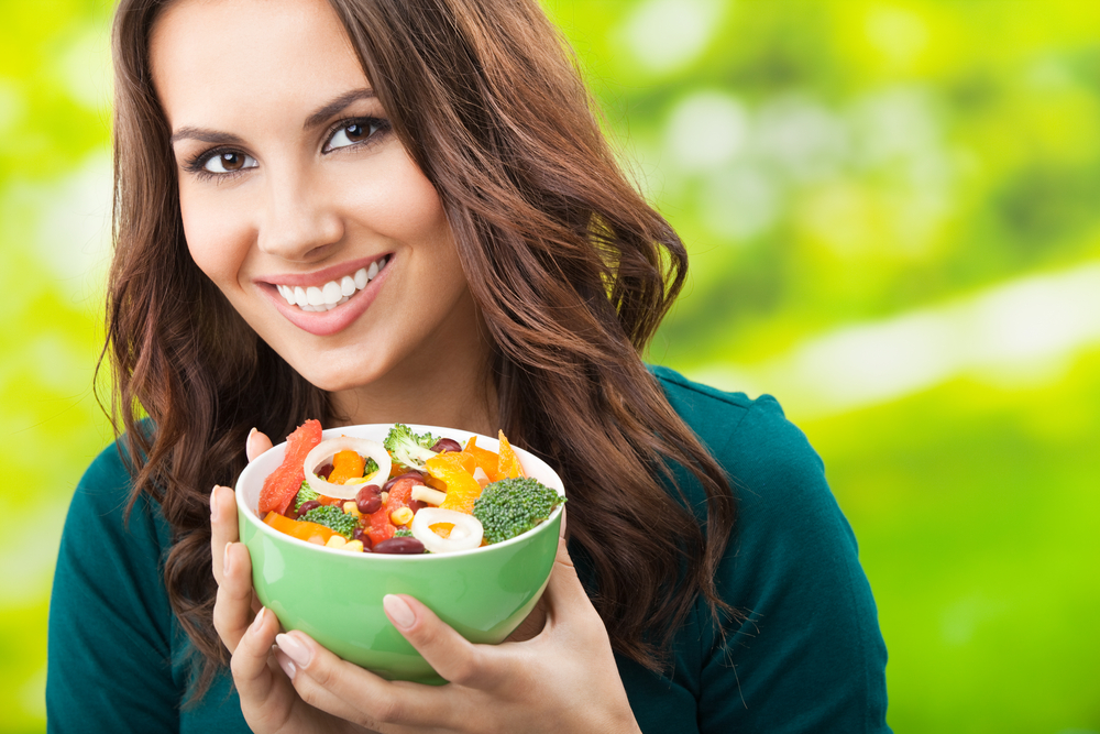 Woman with healthy food